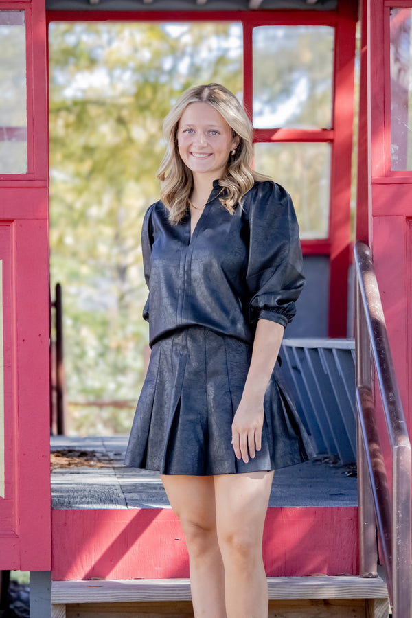 Gianna Faux Leather Top-Black