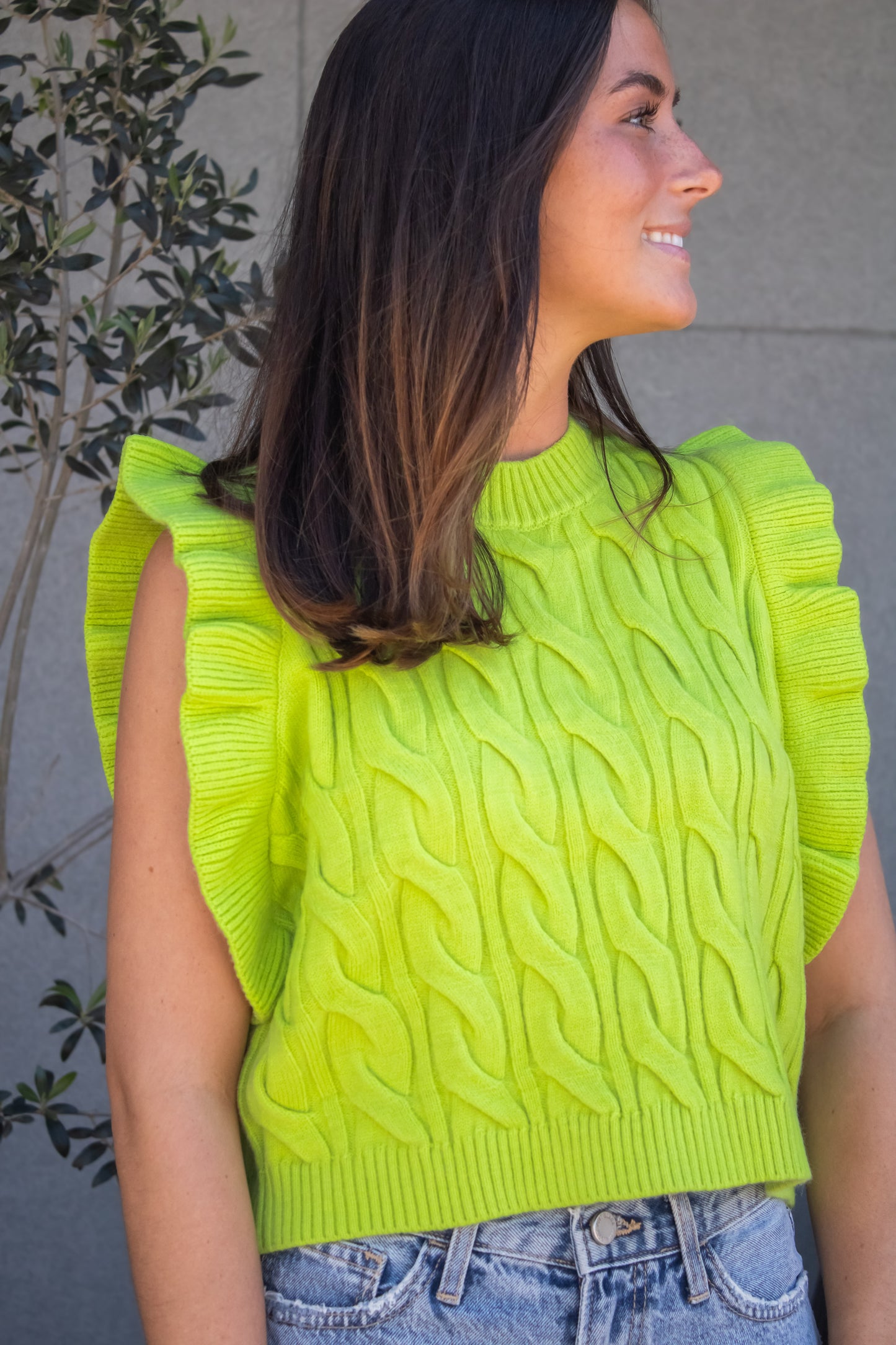 Miranda Sweater Top-Lime