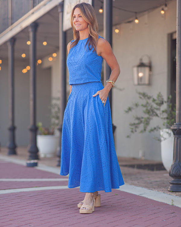 Aurora Midi Eyelet Skirt-Blue