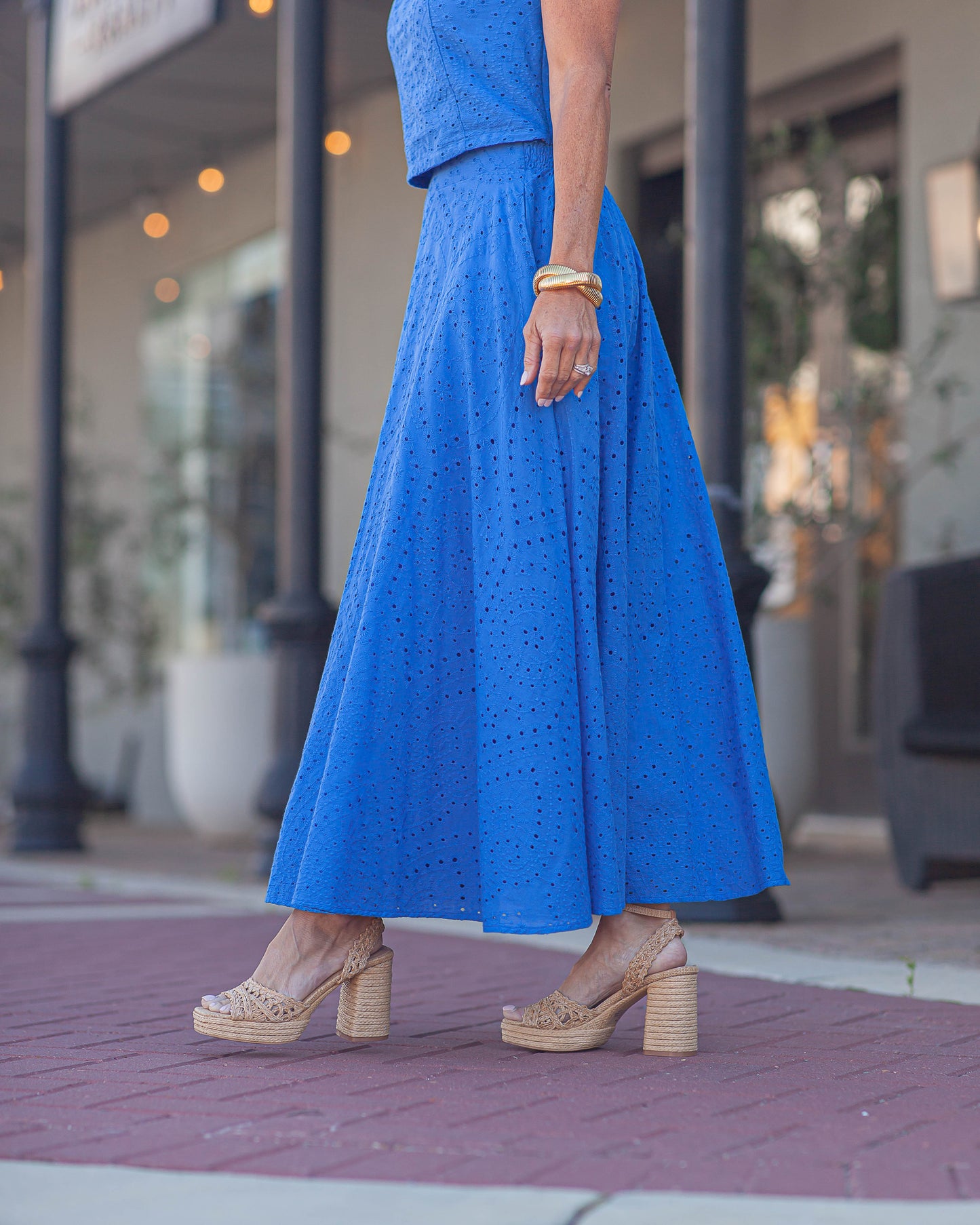 Aurora Midi Eyelet Skirt-Blue