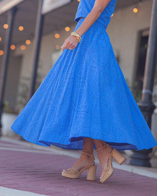 Aurora Midi Eyelet Skirt-Blue