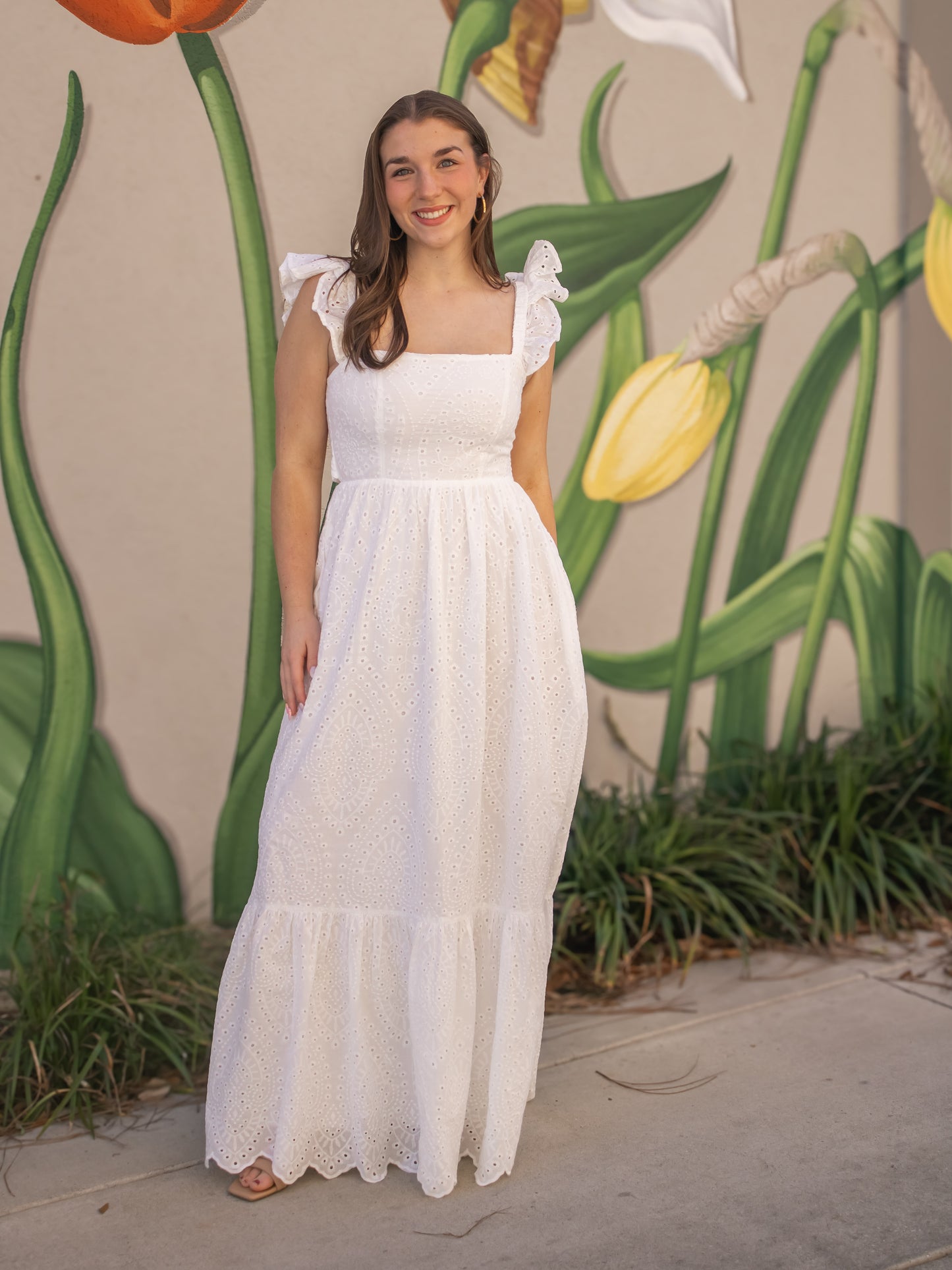 Oleander Midi Dress-White Eyelet