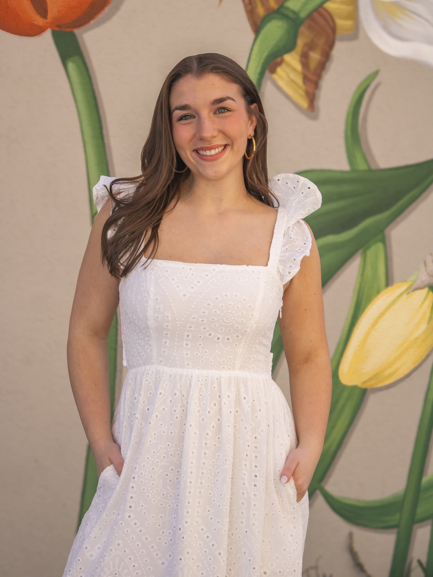 Oleander Midi Dress-White Eyelet