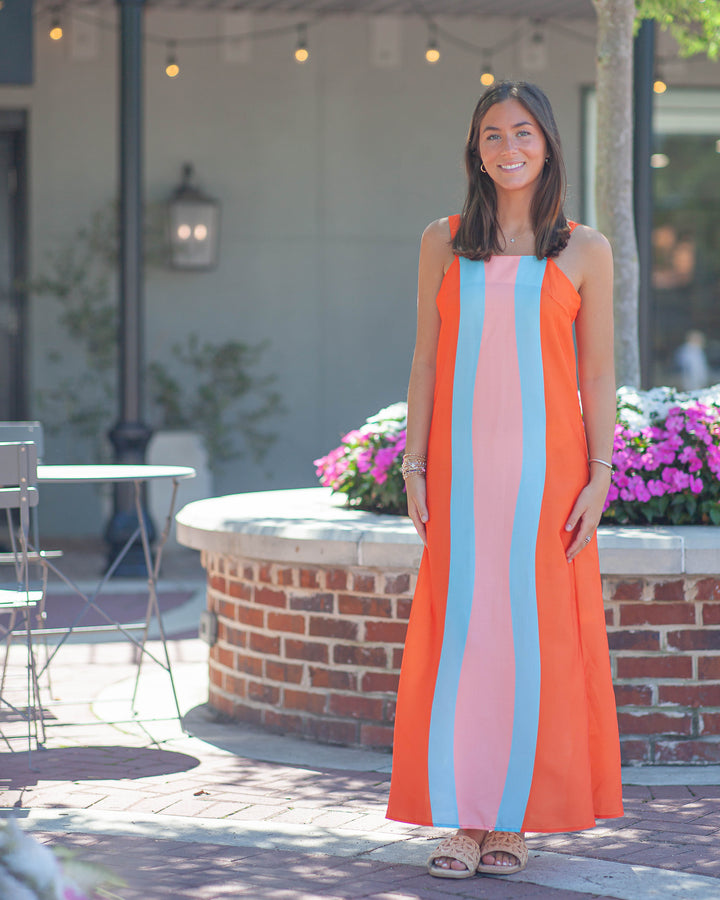 Jamie Striped Maxi Dress-Orange