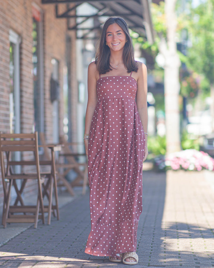 Lacey Polka Dot Maxi Dress-Brown