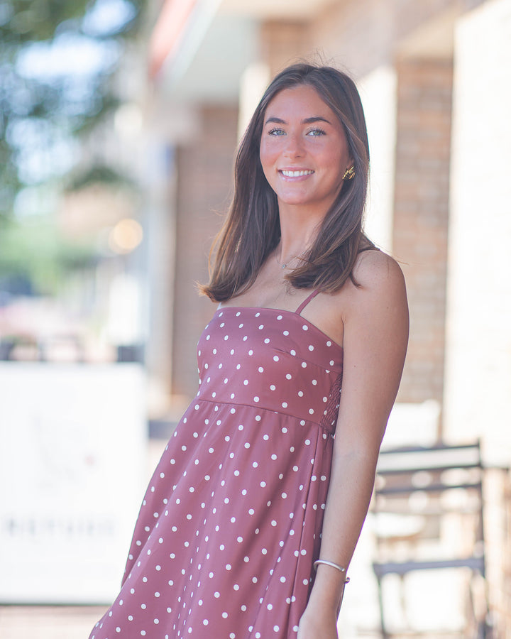 Lacey Polka Dot Maxi Dress-Brown