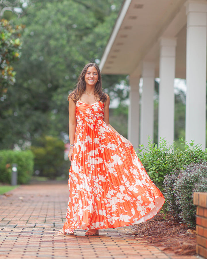 Ava Pleated Maxi Dress-Orange