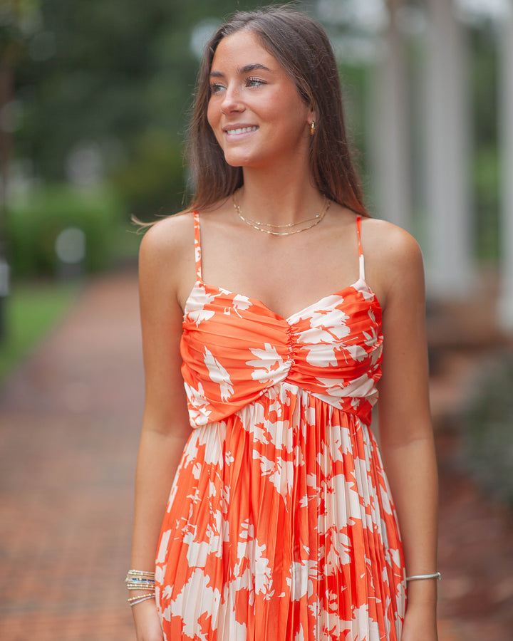 Ava Pleated Maxi Dress-Orange