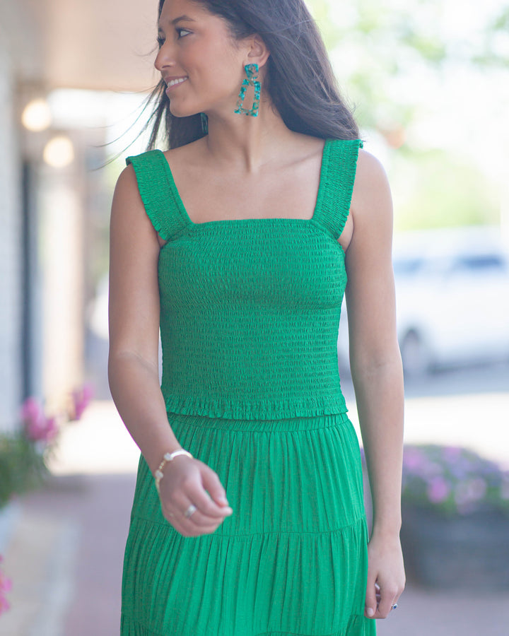 Socialize Smocked Tank-Green
