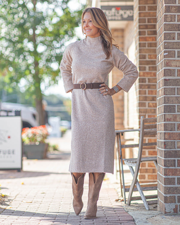 Hadley Turtleneck Midi Dress-Oatmeal