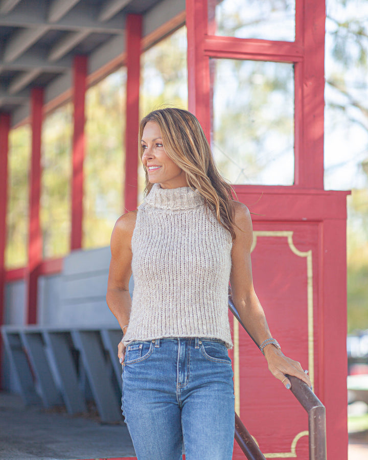 Saylor Turtleneck Sweater Tank-Oatmeal