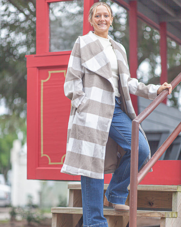 Viviana Check Coat-Taupe