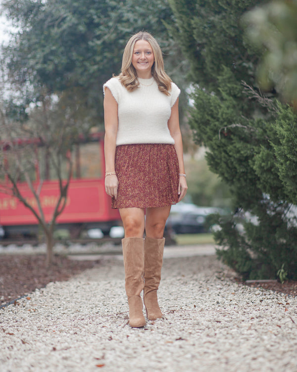 Candlelight Pleated Mini Skirt-Burgundy
