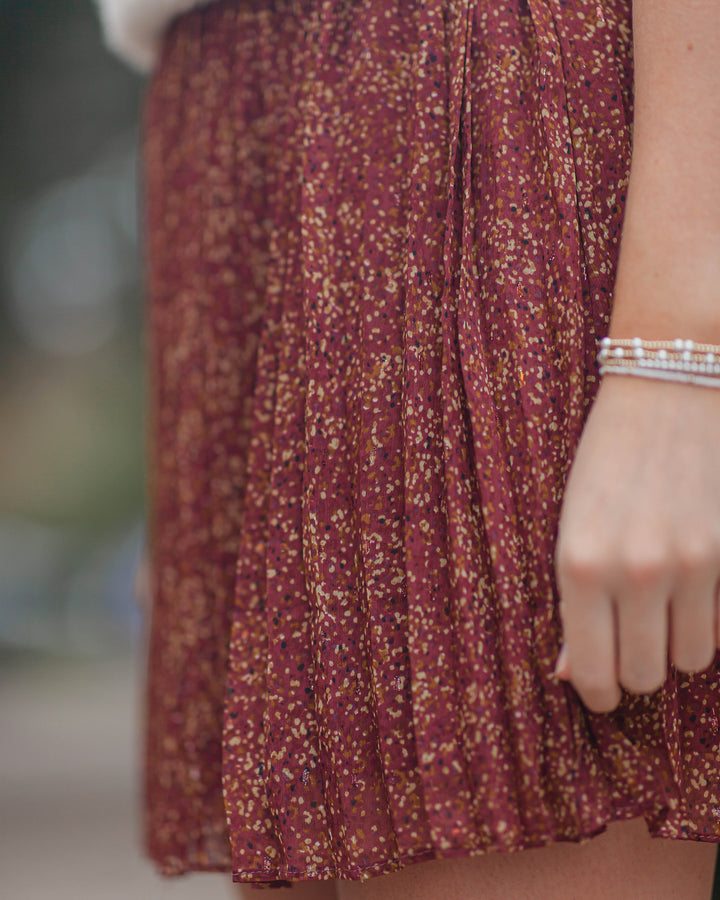 Candlelight Pleated Mini Skirt-Burgundy