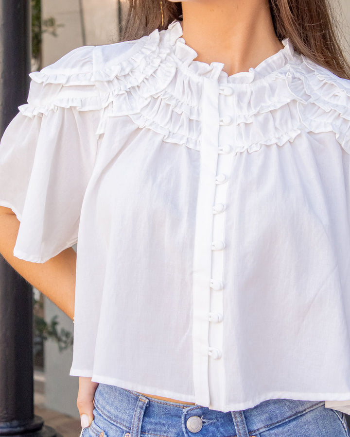Morgan Flutter Sleeve Top-White