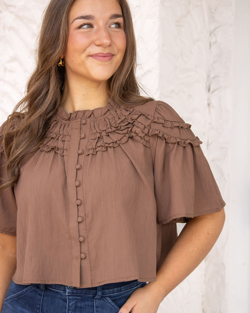 Morgan Flutter Sleeve Top-Brown