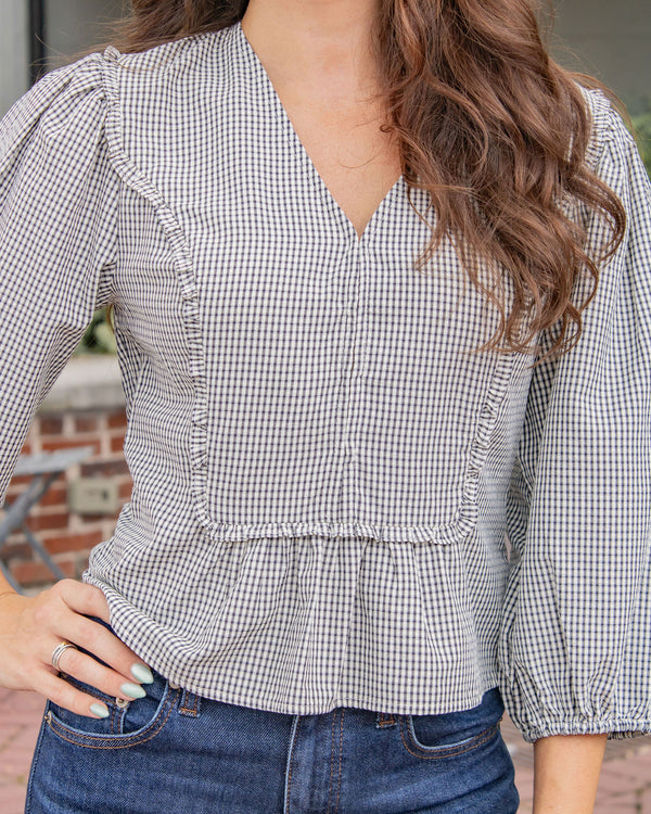 Andie Gingham Peplum Top-Black