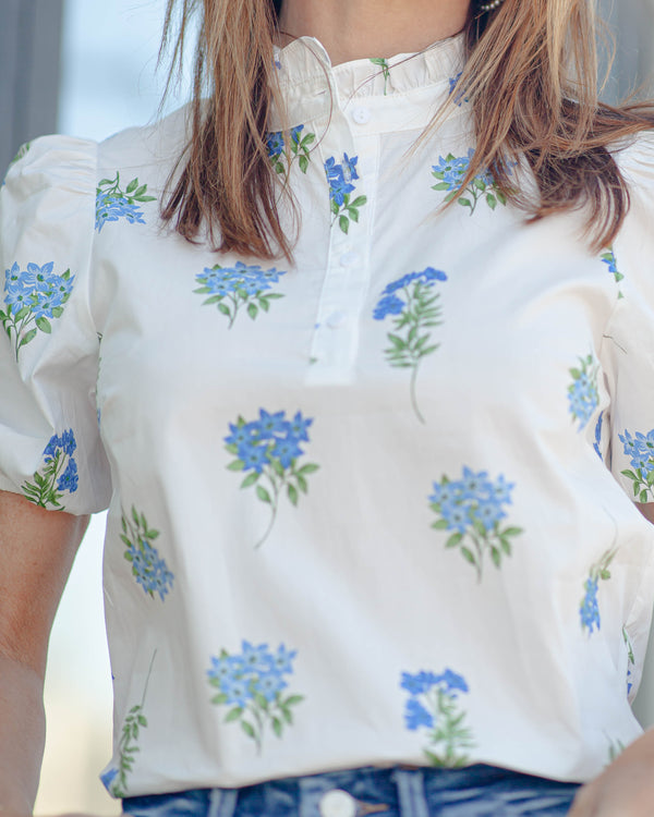 Jillian Floral Mock Neck Top-Blue