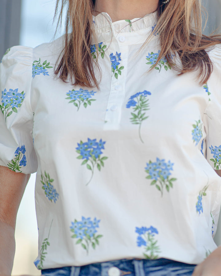 Jillian Floral Mock Neck Top-Blue