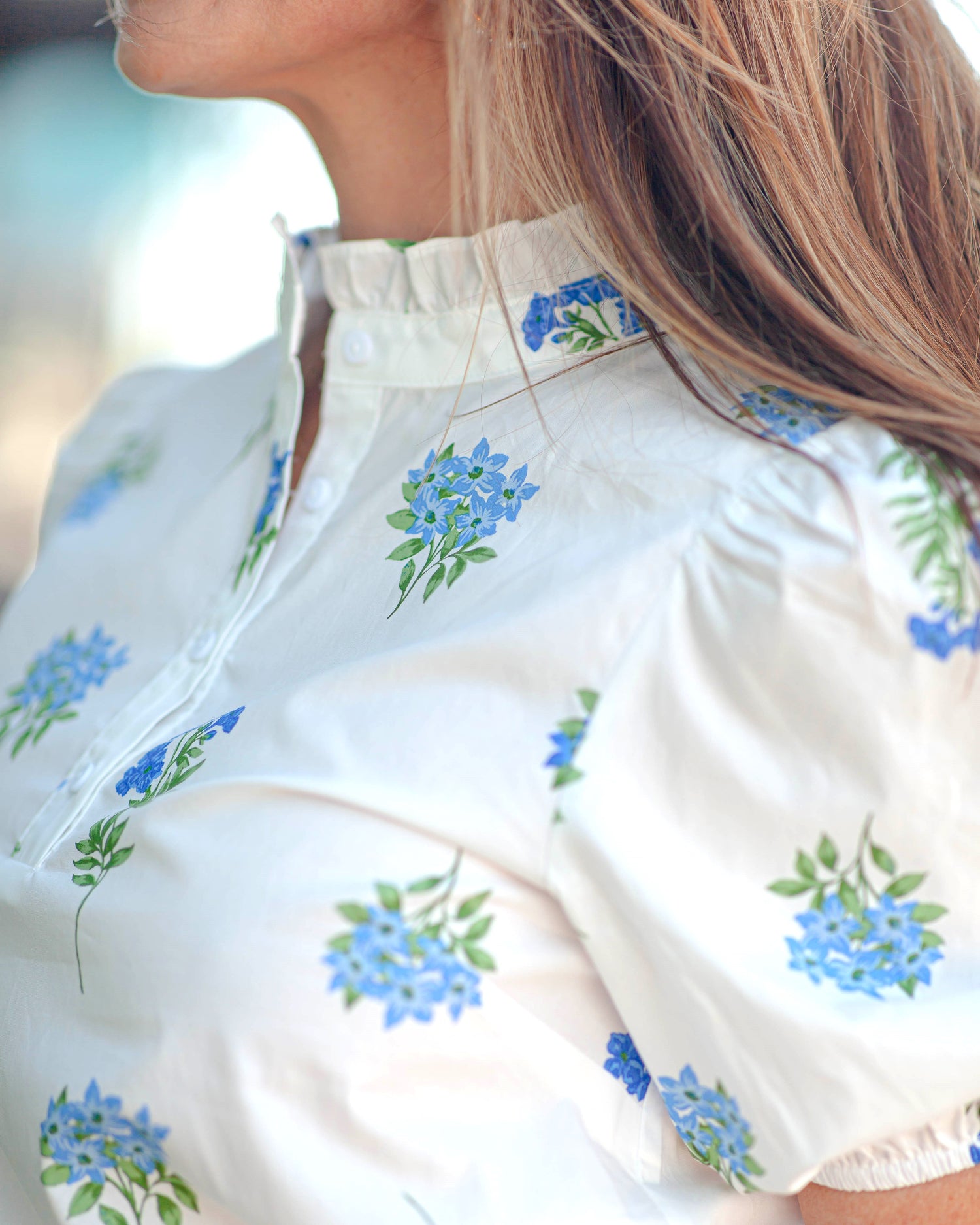 Jillian Floral Mock Neck Top-Blue