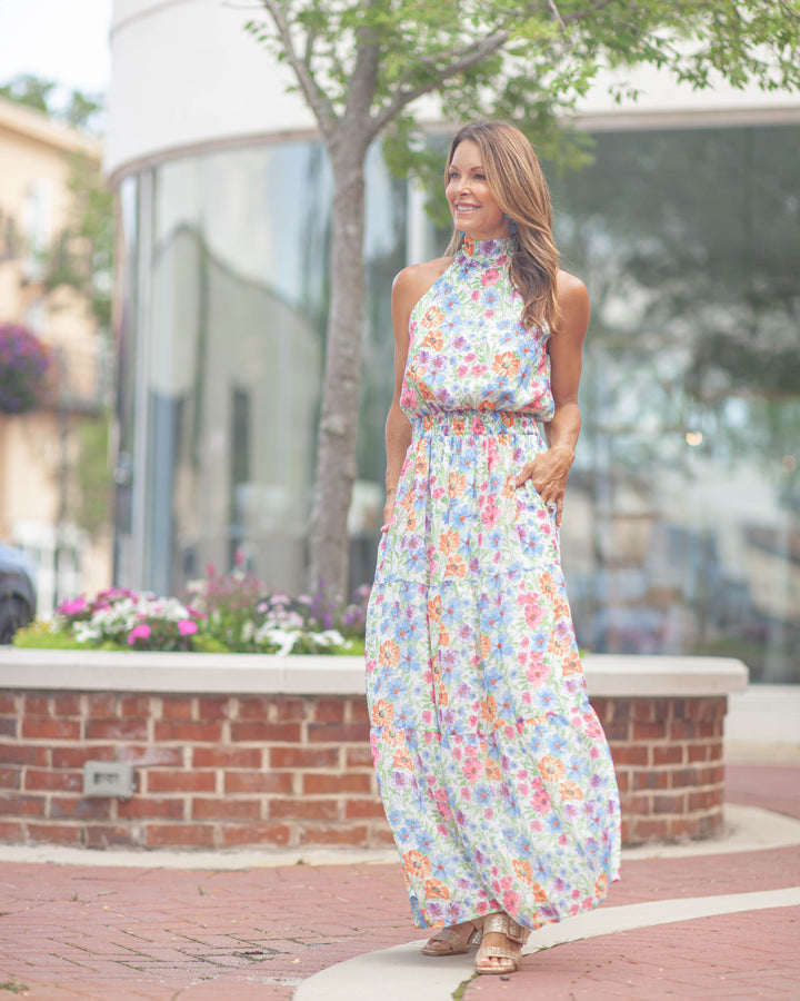 Ezia Halter Maxi Dress-Garden