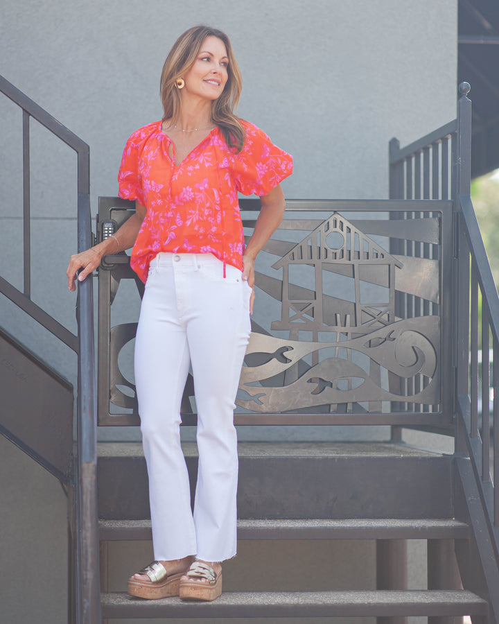 Fia Overseas Balloon Sleeve Top-Floral