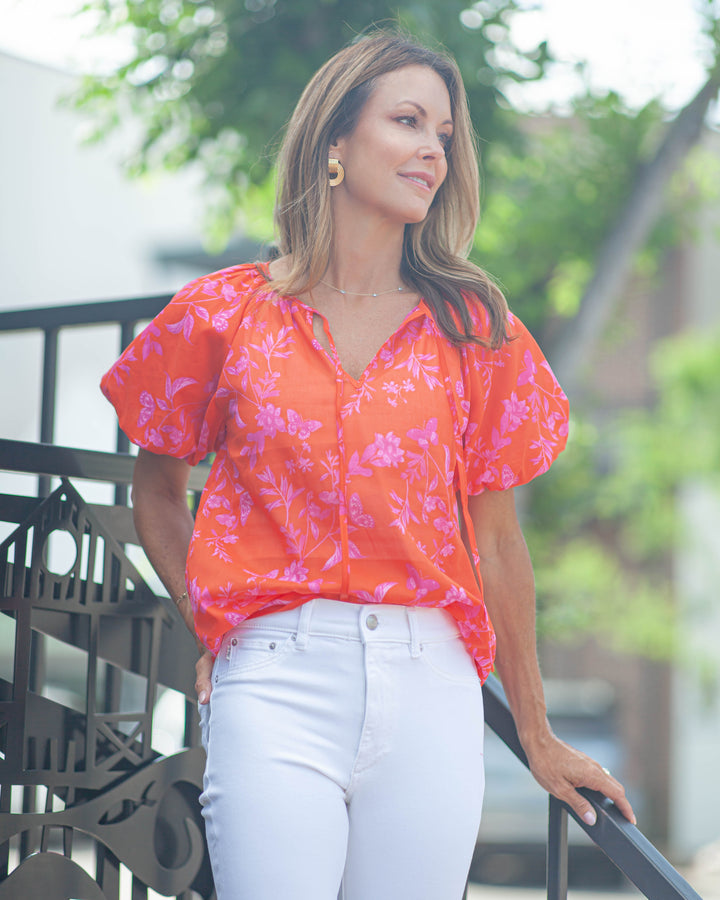 Fia Overseas Balloon Sleeve Top-Floral