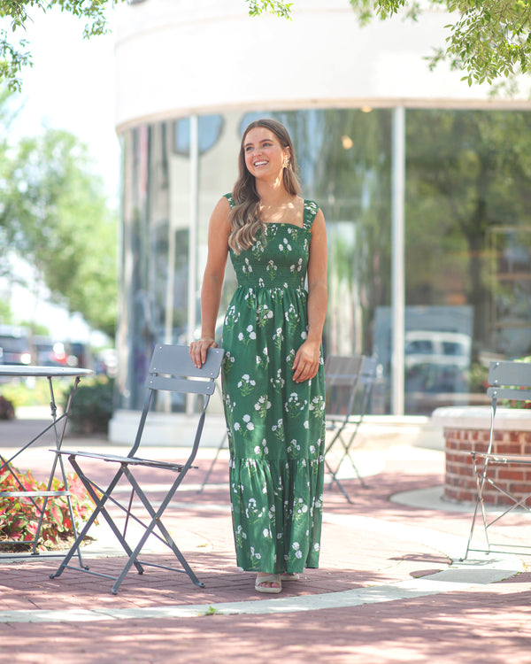 Tayla Floral Smocked Maxi Dress-Green