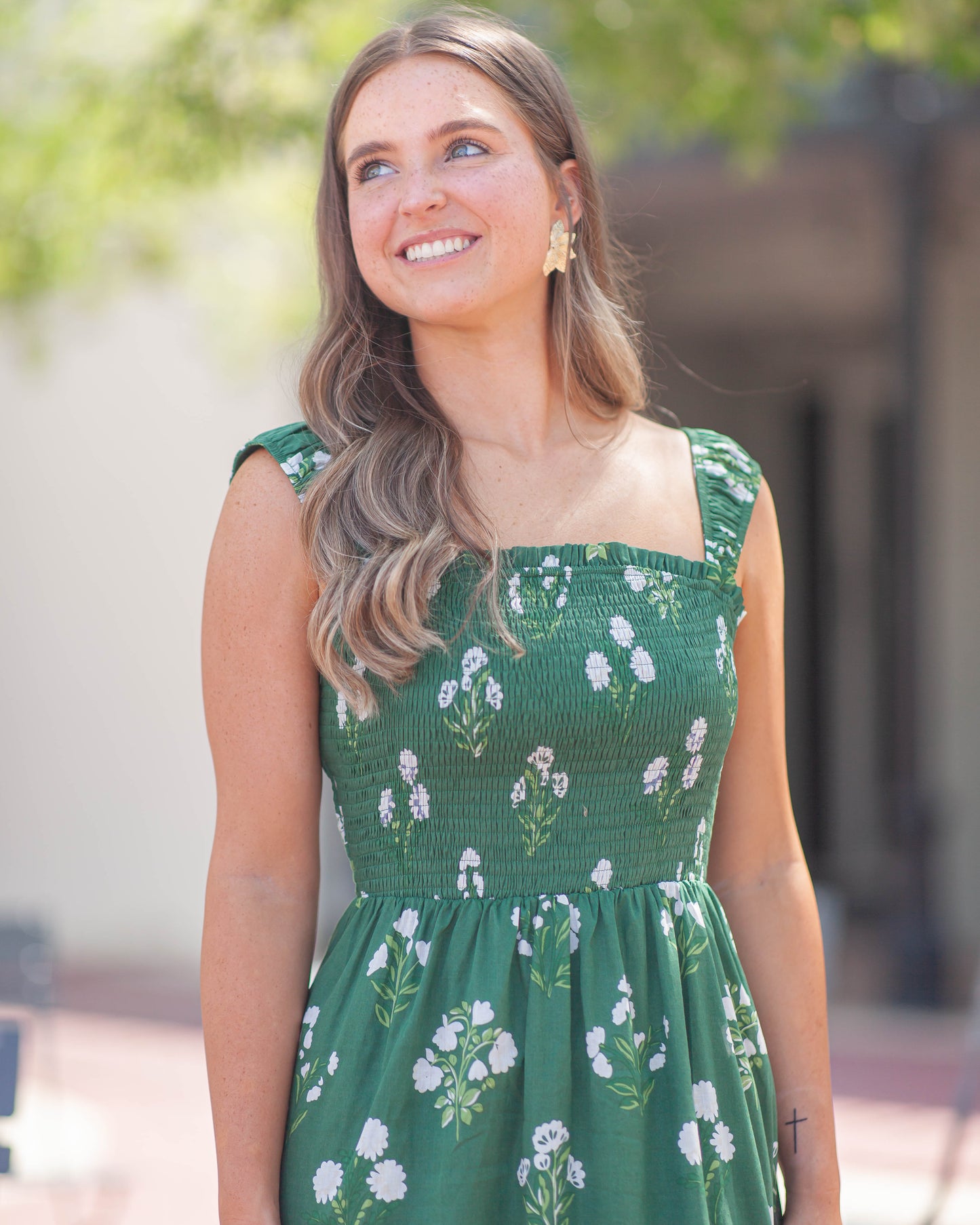 Tayla Floral Smocked Maxi Dress-Green