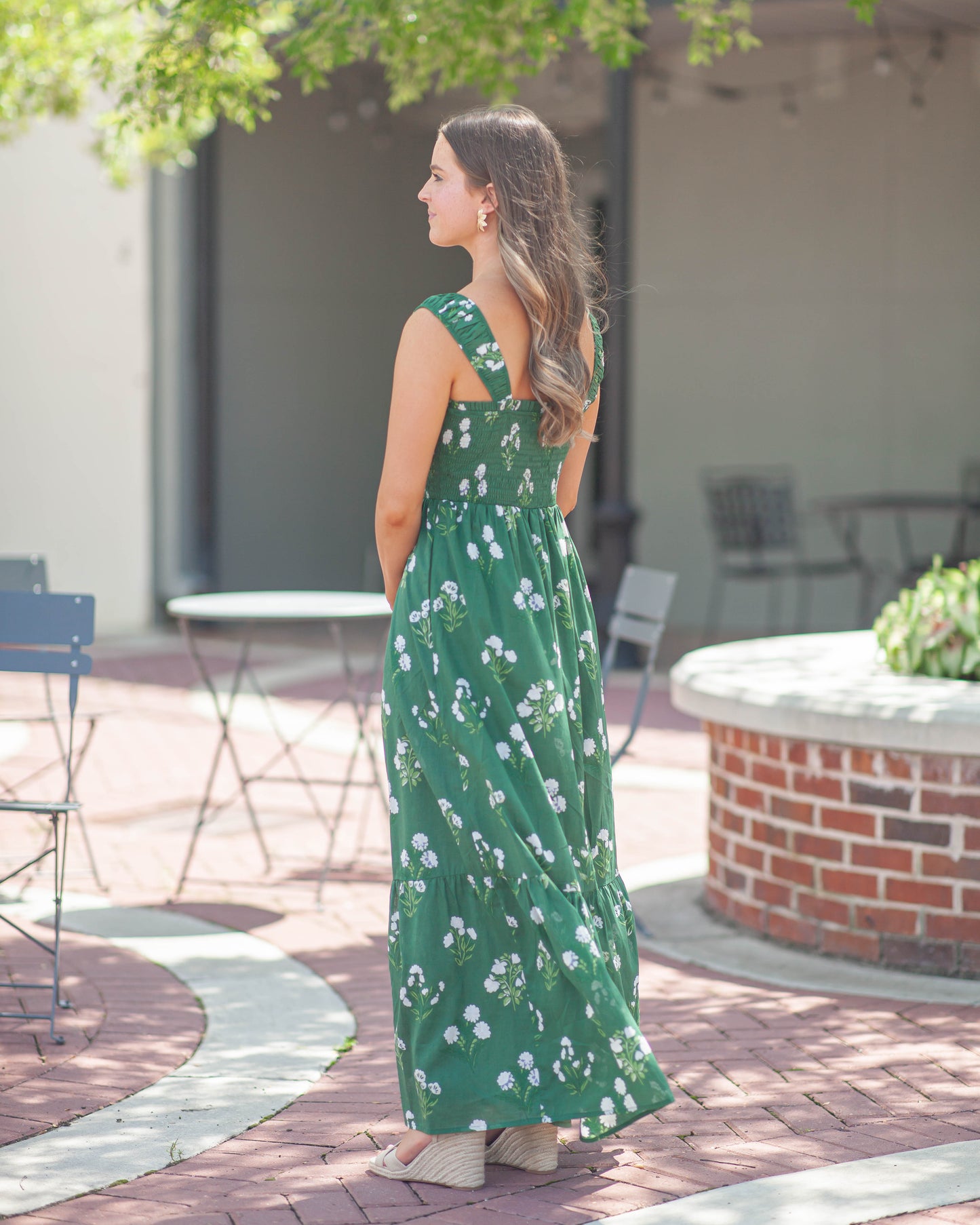 Tayla Floral Smocked Maxi Dress-Green