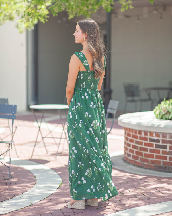 Tayla Floral Smocked Maxi Dress-Green