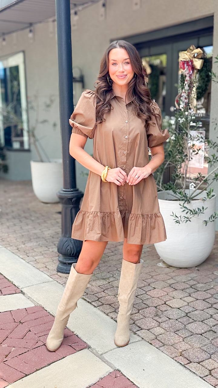 Levy Buttondown Shift Dress-Brown