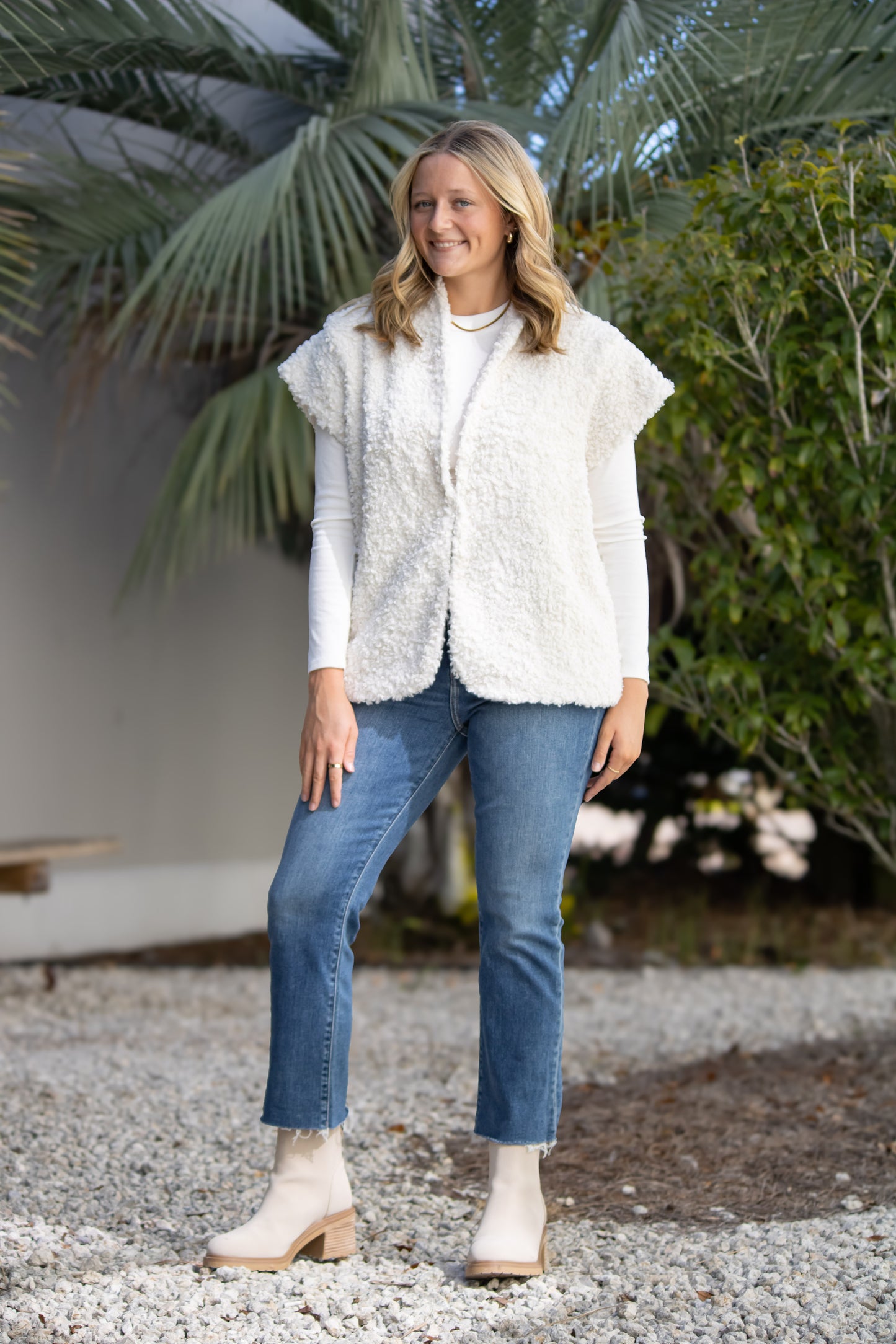 Janna Faux Collared Vest-Cream