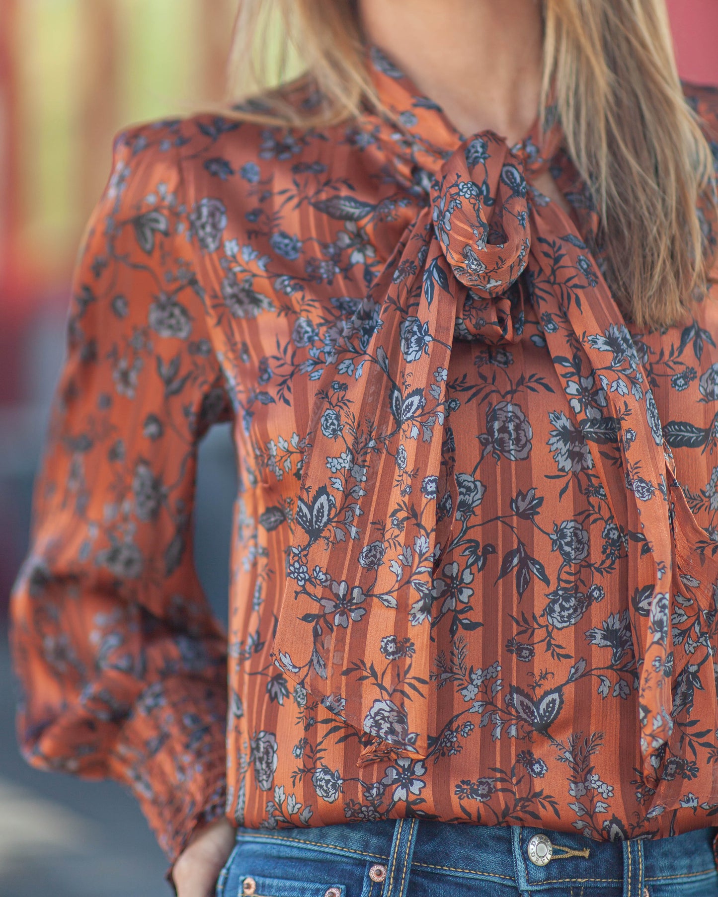 Amy Tie Neck Blouse-Floral