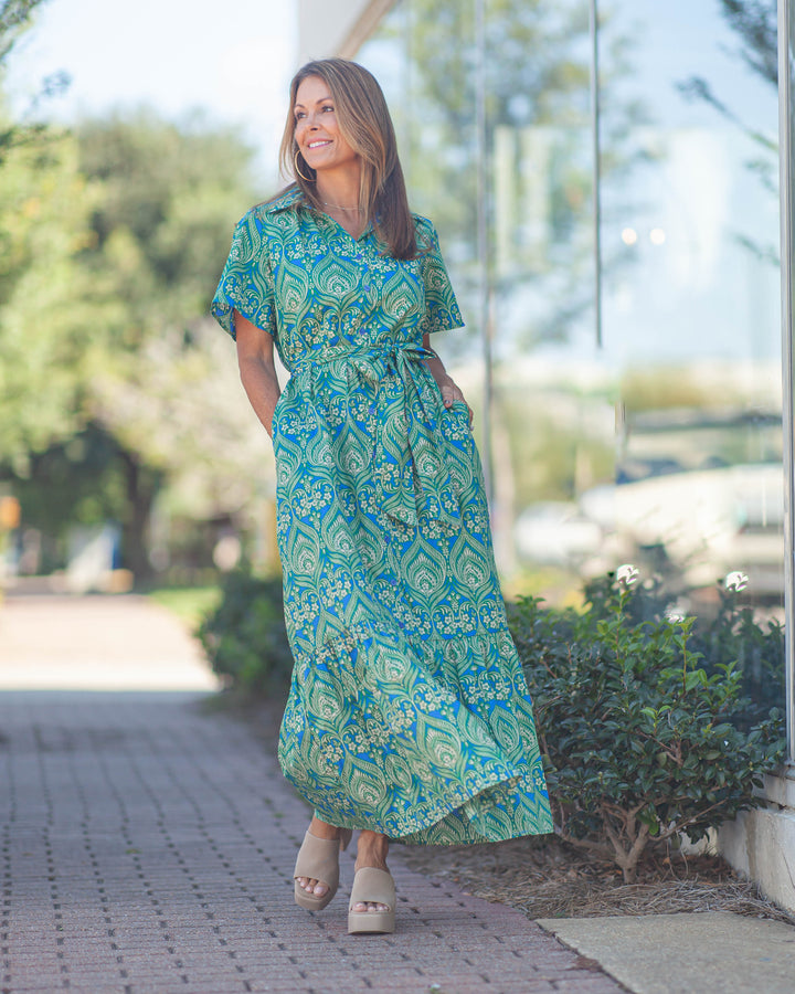 Valery Buttondown Maxi Dress-Green