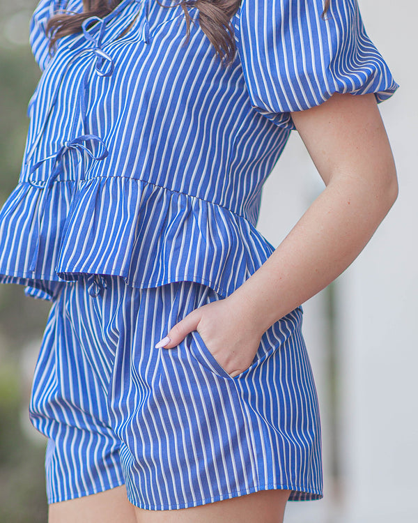 Vesta Striped Shorts-Blue