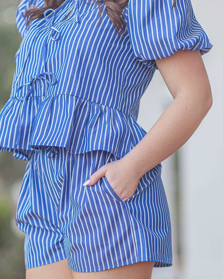 Vesta Striped Shorts-Blue