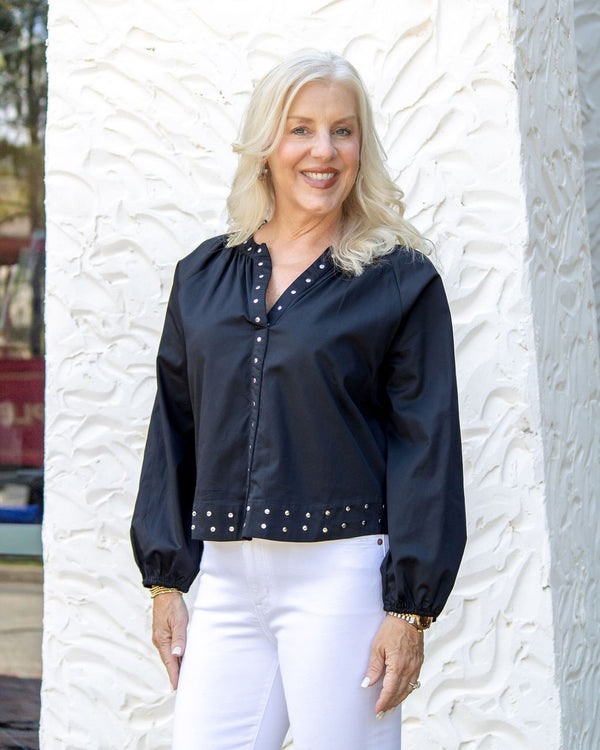 Veronica Stud Embellished Top-Black