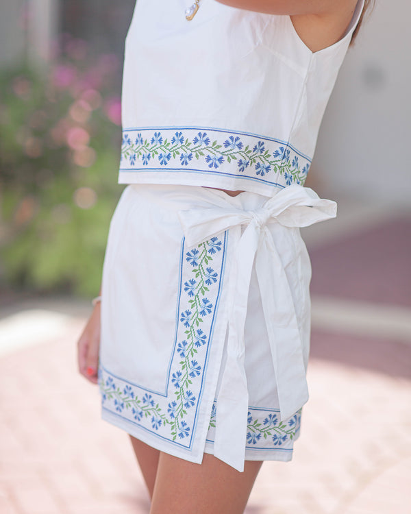Courtney Embroidered Mini Skirt-White