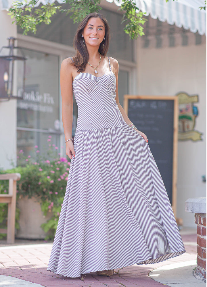 Madison Striped Maxi Dress-Brown