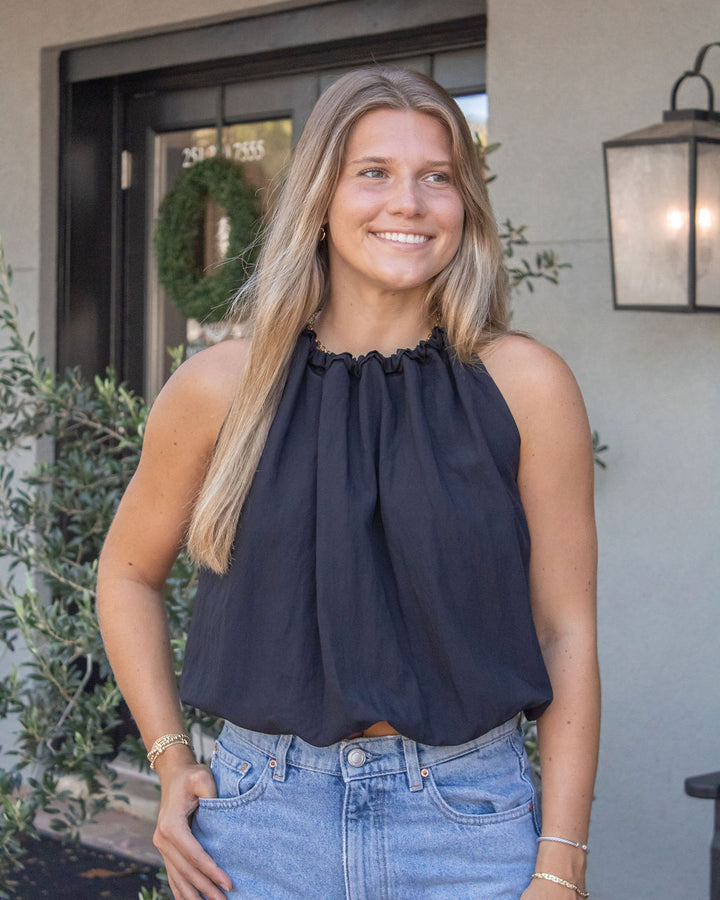 Tonya Gathered Halter Top-Black