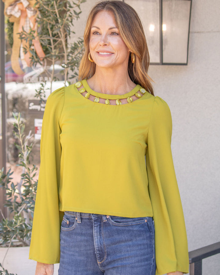 Lynn Beaded Top-Olive