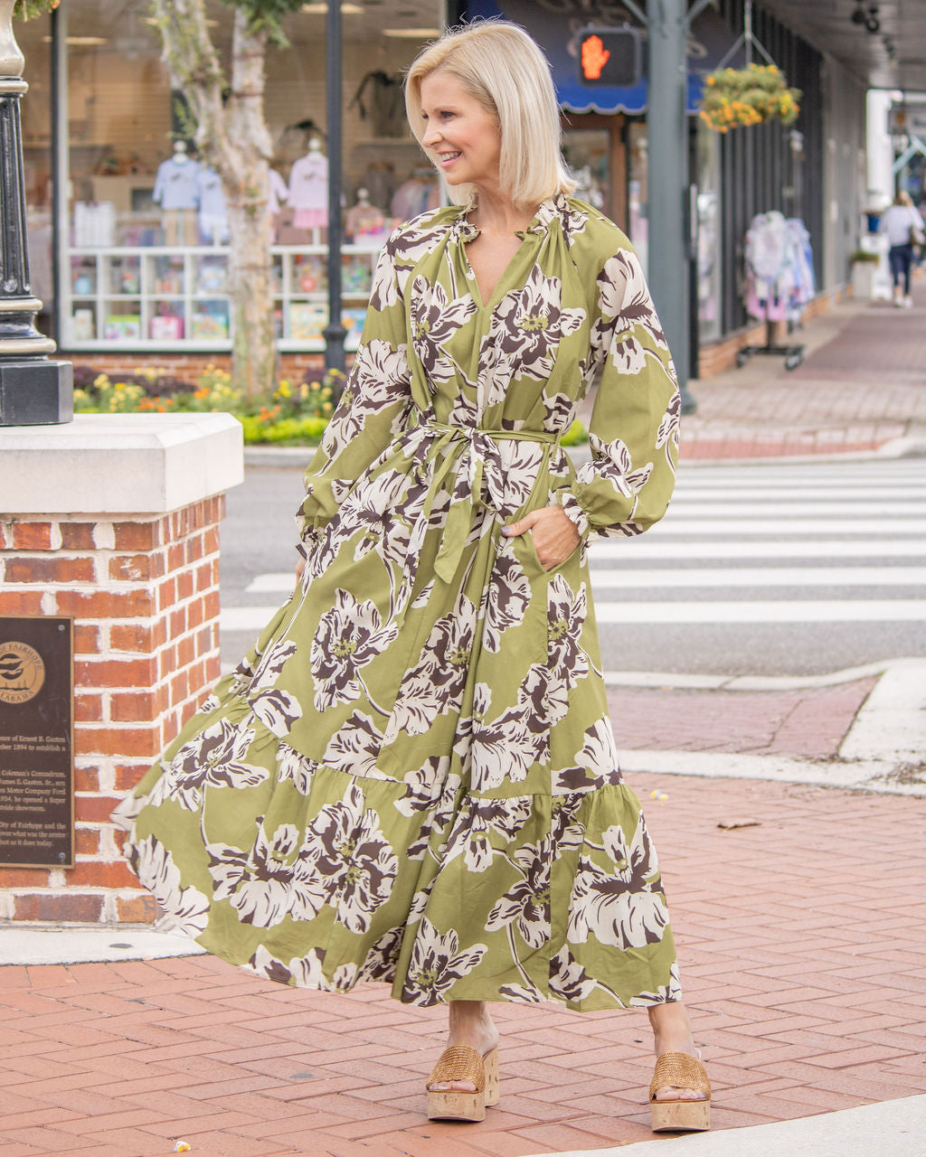 Ally Floral Maxi Dress-Olive