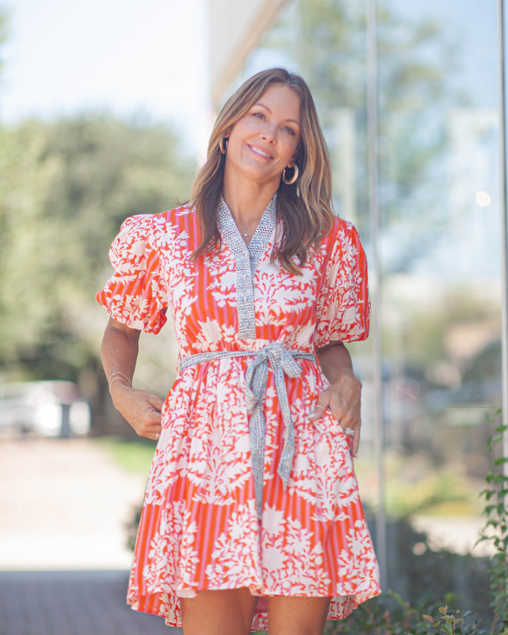 Madelyn Puff Sleeve Dress-Orange