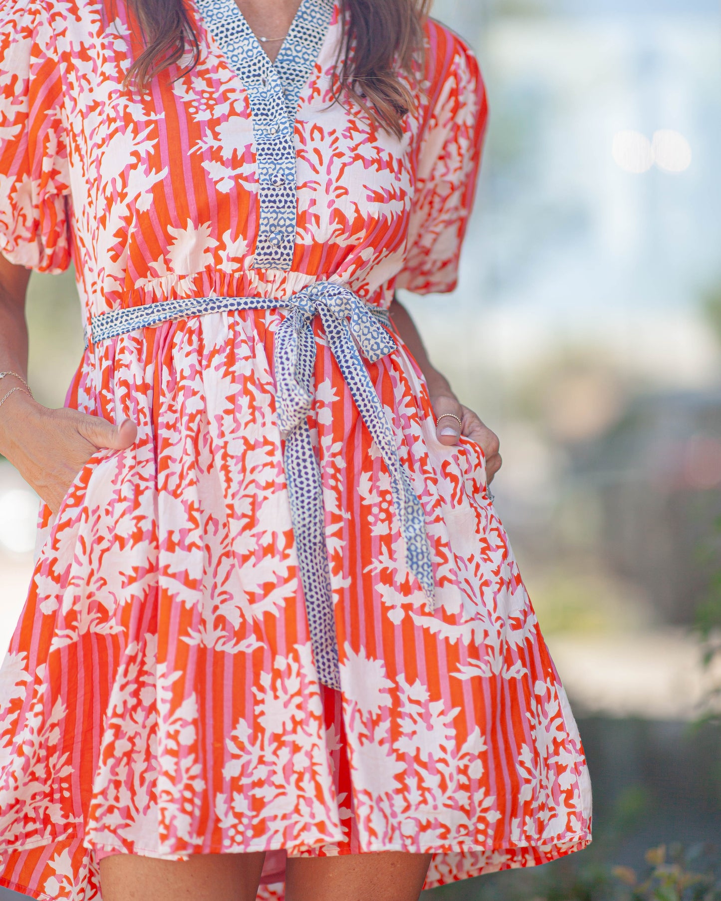 Madelyn Puff Sleeve Dress-Orange