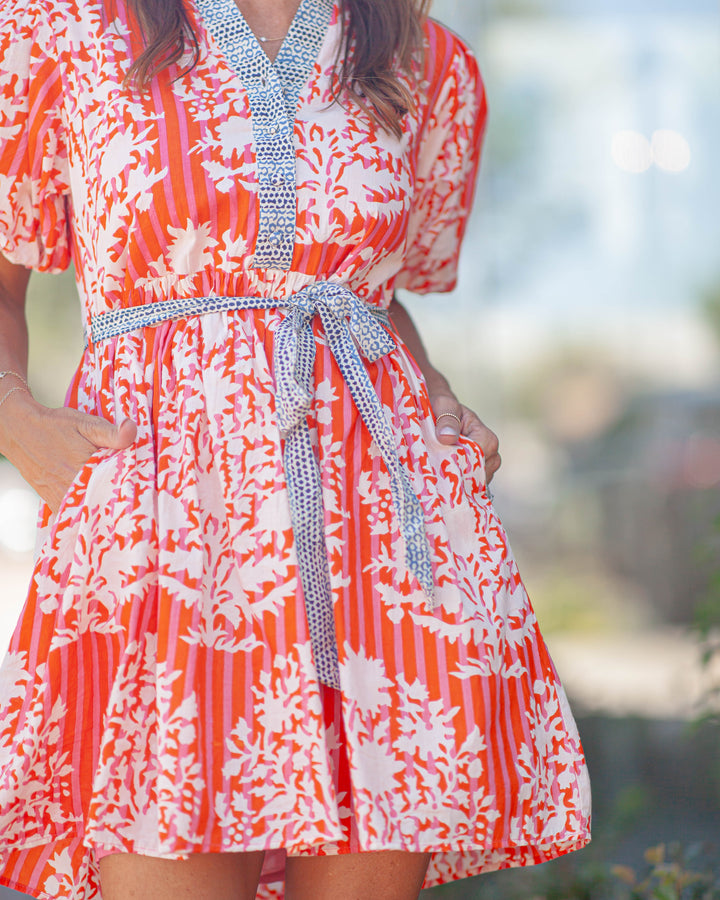 Madelyn Puff Sleeve Dress-Orange
