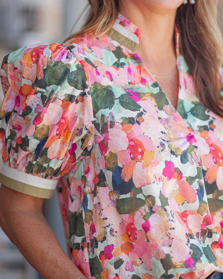 Lori Puff Sleeve Printed Top-Cream