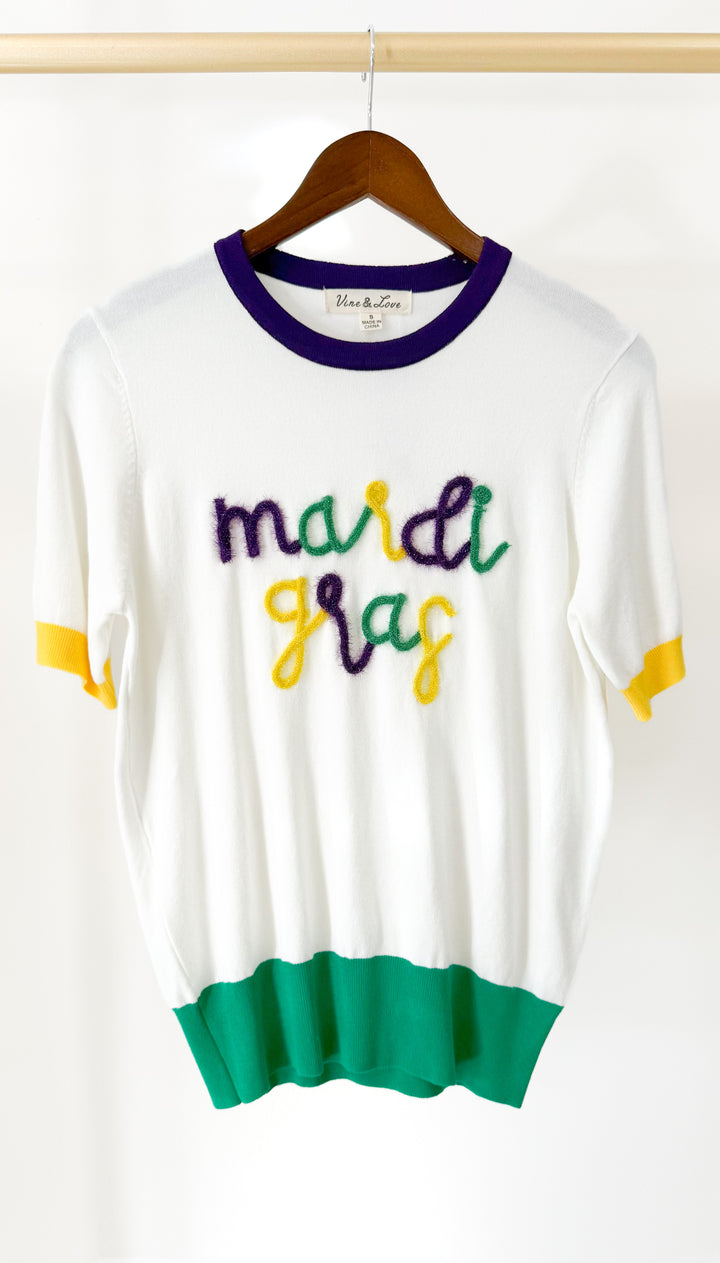 Mardi Gras Short Sleeve Sweater