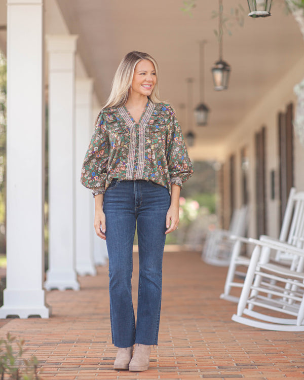 Abby Floral Ruffled Top-Brown