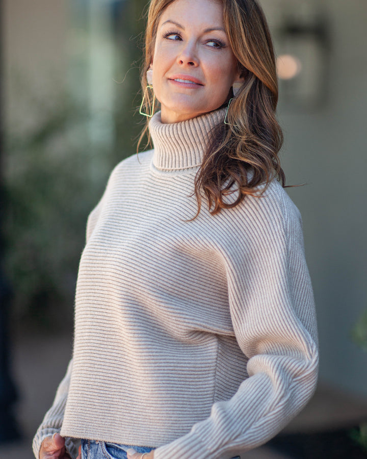 Anya Turtleneck Sweater-Taupe